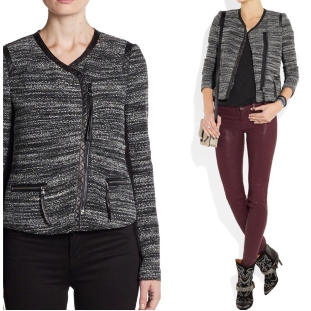 Rebecca Taylor Leather Trimmed Boucle Jacket - Picture 2 of 8